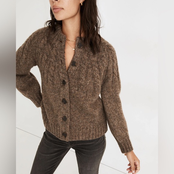 Madewell Harwood Cableknit Mockneck Cardigan Sweater - Picture 1 of 7